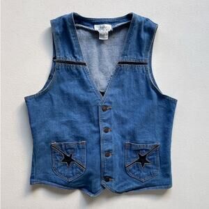 Vtg 70s Blue Denim Star Cut Out Fitted Vest / L'AVION / Sz XL